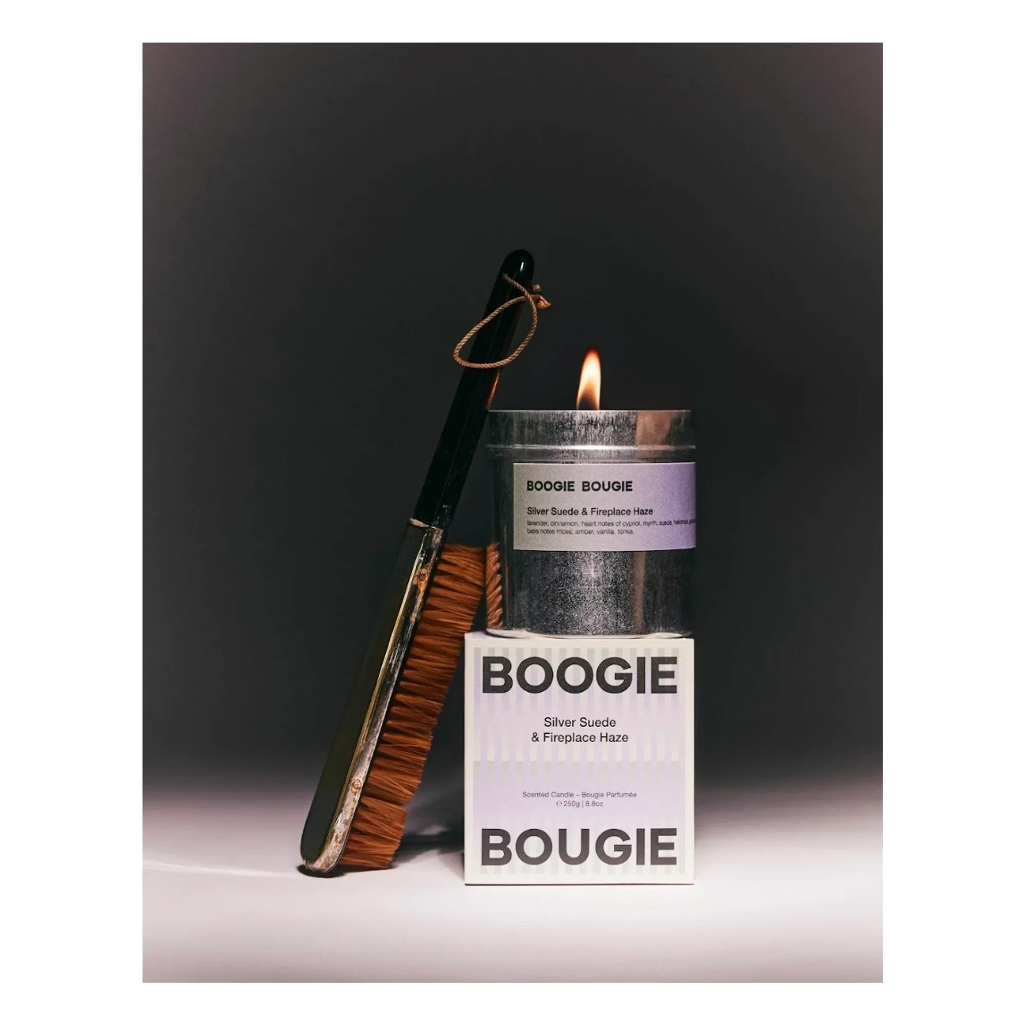 Boogie Bougie - Vela de ante plateado y neblina de chimenea