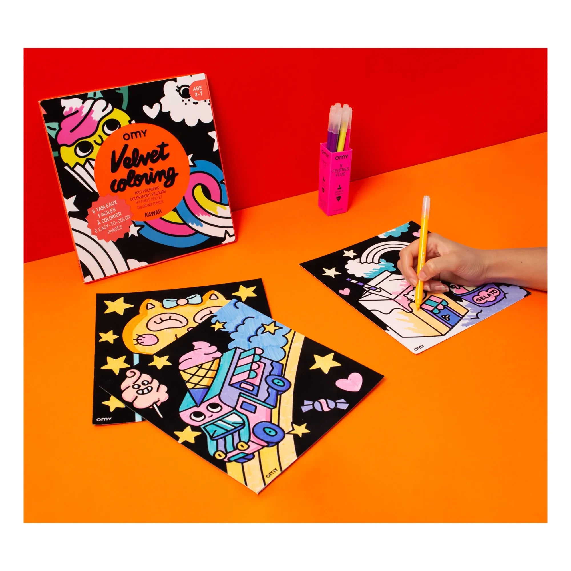Omy - Cuaderno para colorear de terciopelo - Kawai | Naranja