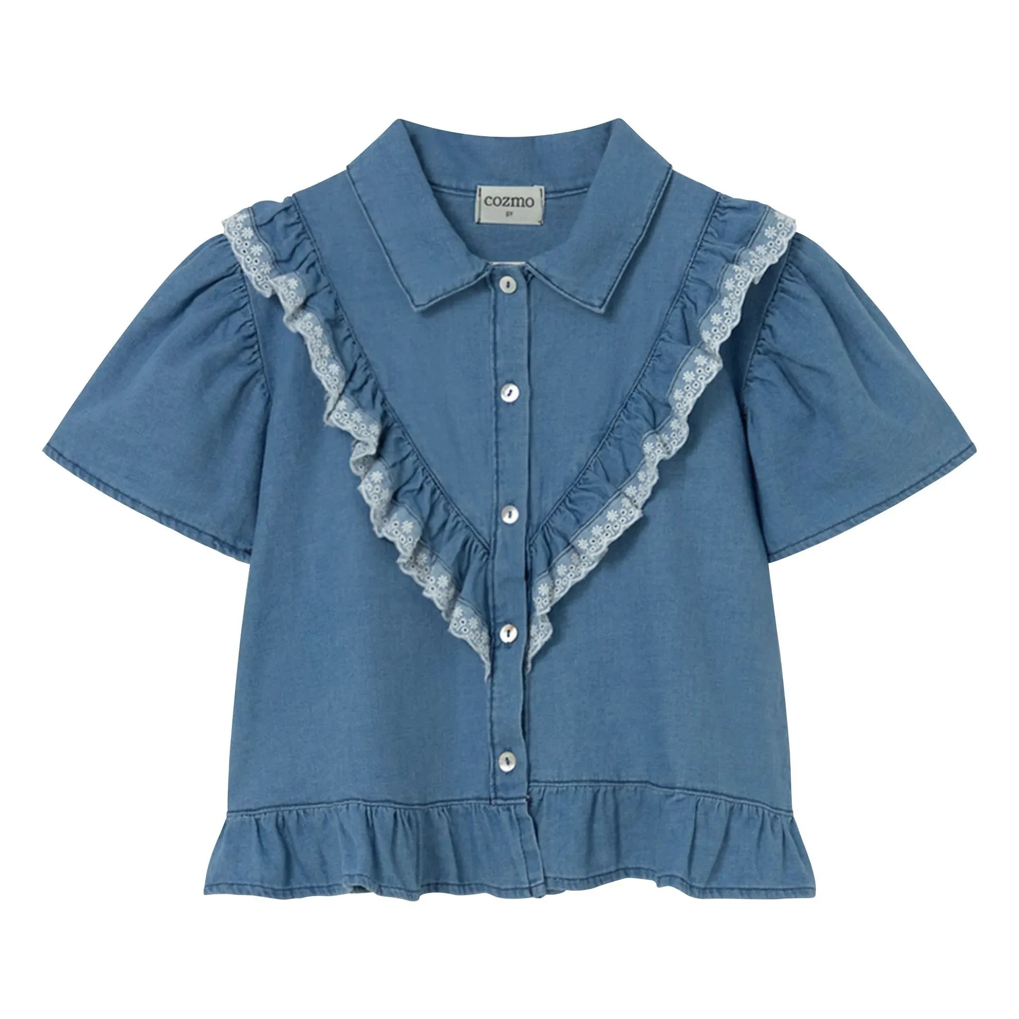 Cozmo - Blusa vaquera Hazel con volante | Azul