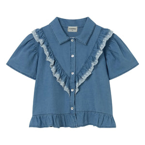 Cozmo - Blusa vaquera Hazel con volante | Azul