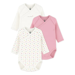 Petit Bateau - Conjunto de 3 peleles cruzados de algodón orgánico Mon Trésor | Blanco