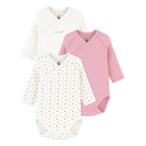Petit Bateau - Conjunto de 3 peleles cruzados de algodón orgánico Mon Trésor | Blanco