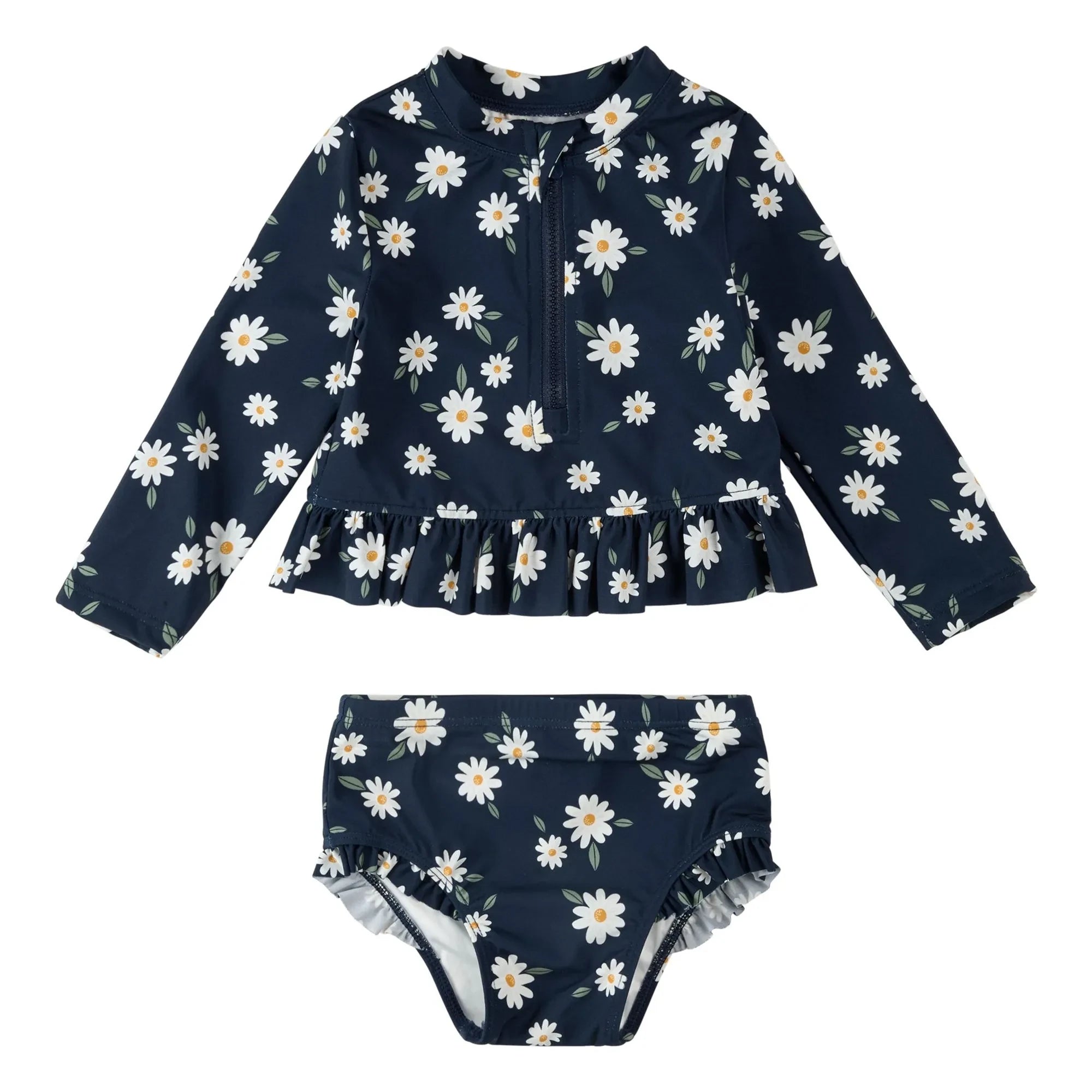 Petit Lem - Conjunto de camiseta y braguita floral con protección UV de fibras recicladas | Azul marino