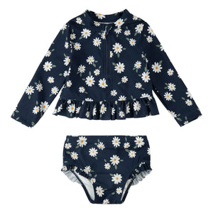 Petit Lem - Conjunto de camiseta y braguita floral con protección UV de fibras recicladas | Azul marino