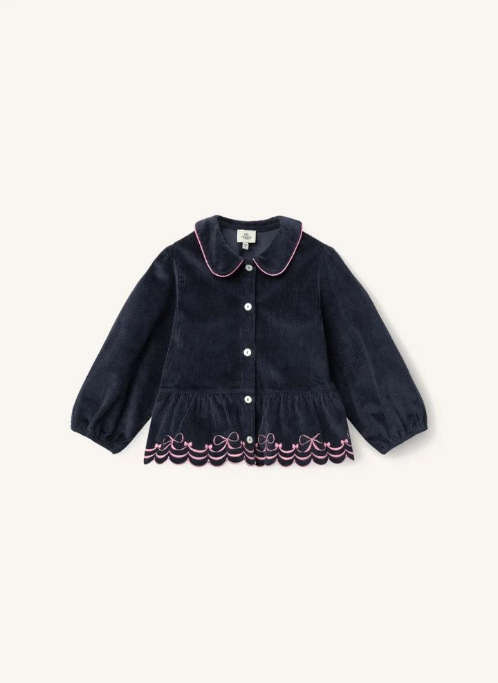 Copenhagen Colors - Blusa de pana acanalada de algodón orgánico, detalle de lazo bordado | Azul marino