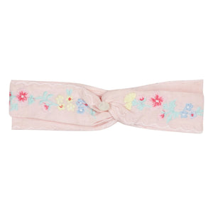 Tartine et Chocolat - Diadema de lino con nudo floral Festo | Rosa claro
