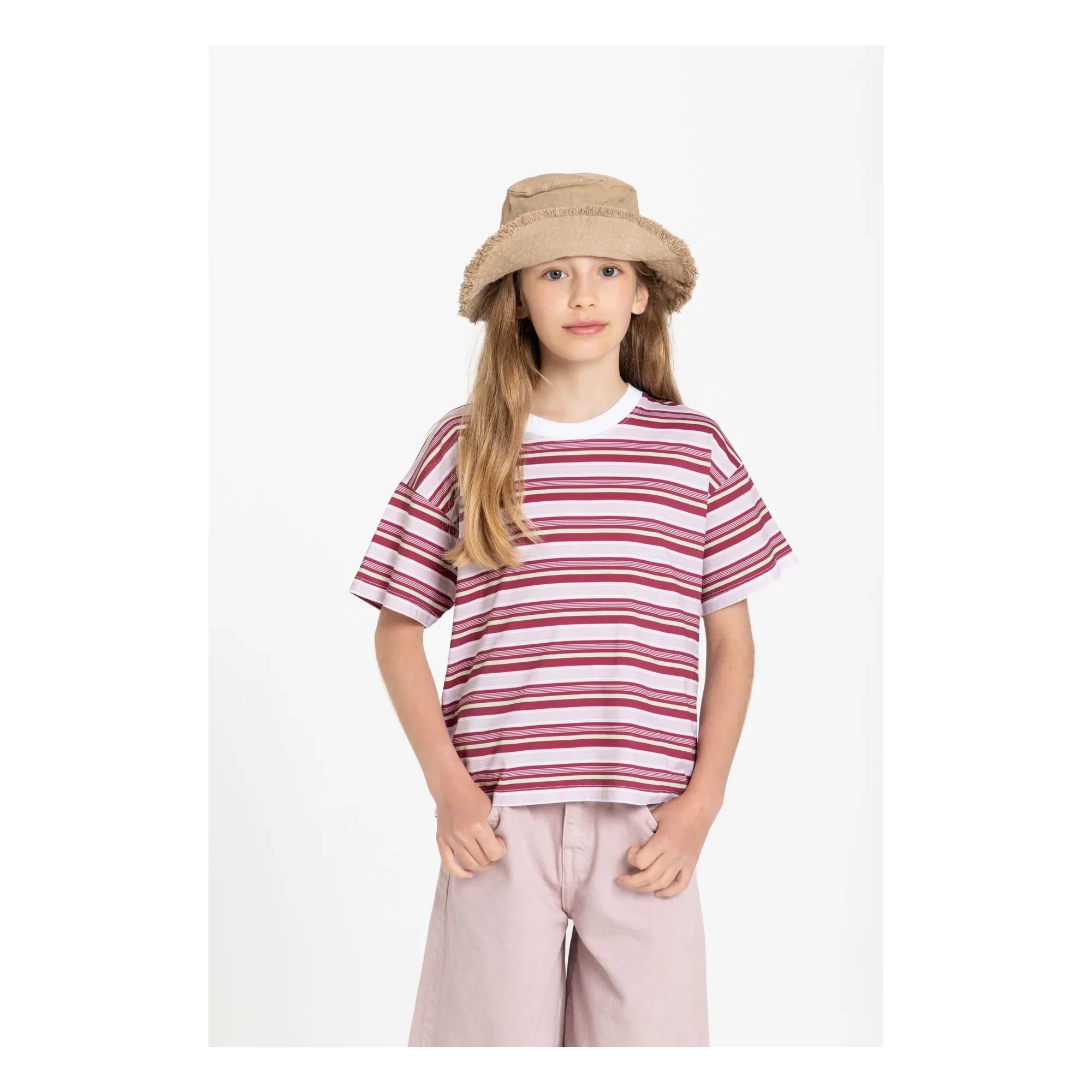 Smallable Kid - Camiseta de algodón orgánico a rayas Liv | Rojo cereza