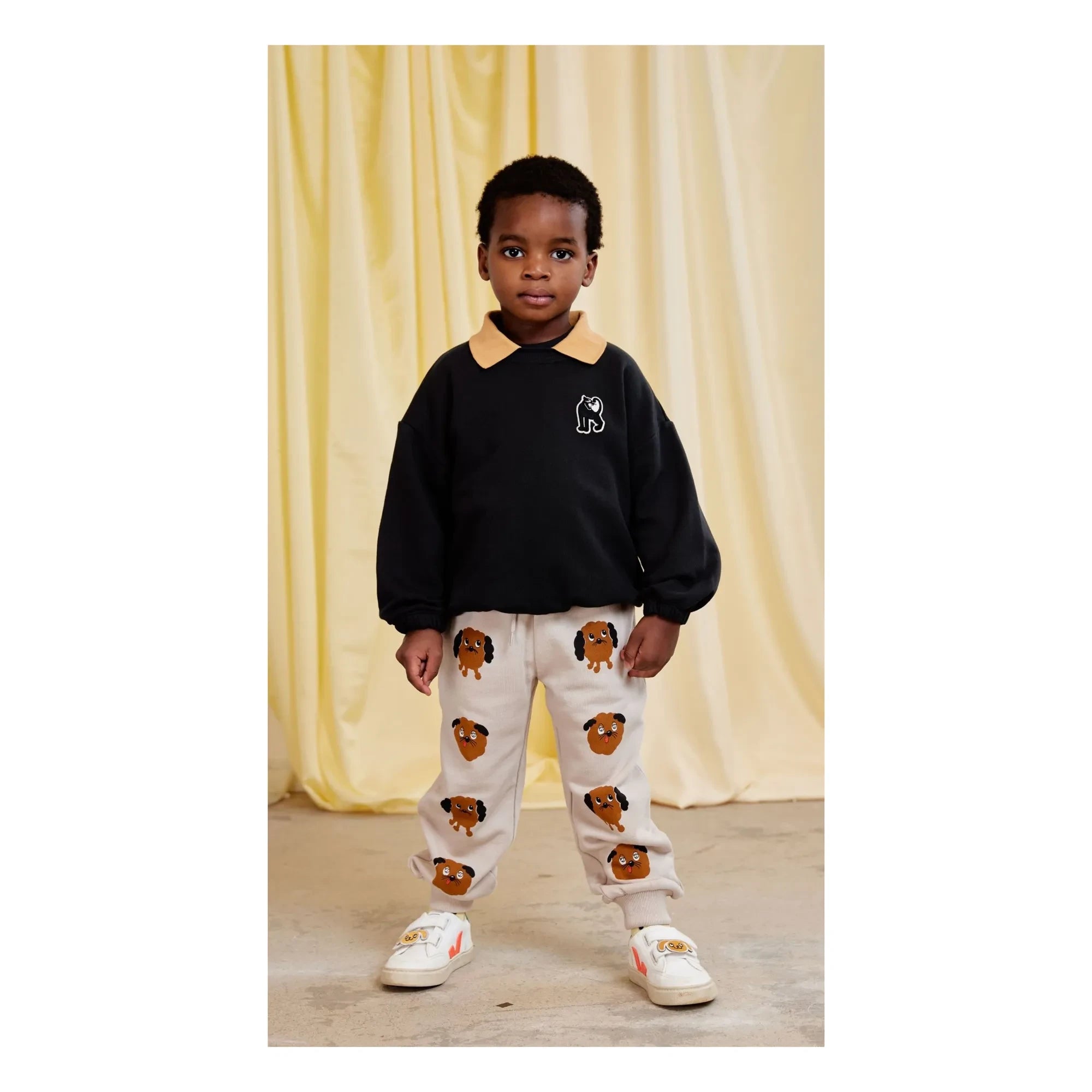 Mini Rodini - Jogger de algodón orgánico con estampado de perritos | Gris melange