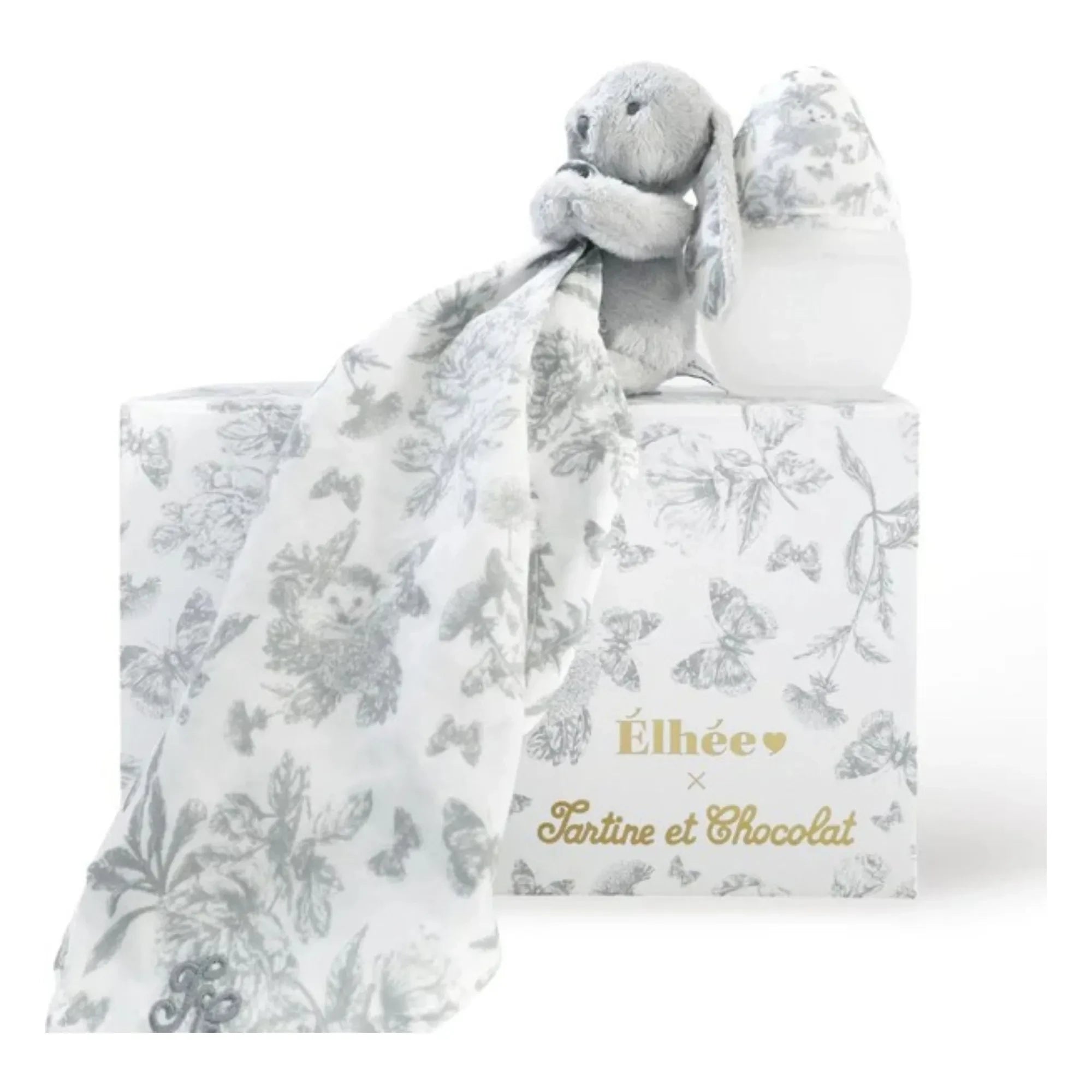 Elhée - Biberón y chupete de silicona médica de conejito Toile de Jouy Augustin - Elhée x Tartine et Chocolat | Gris