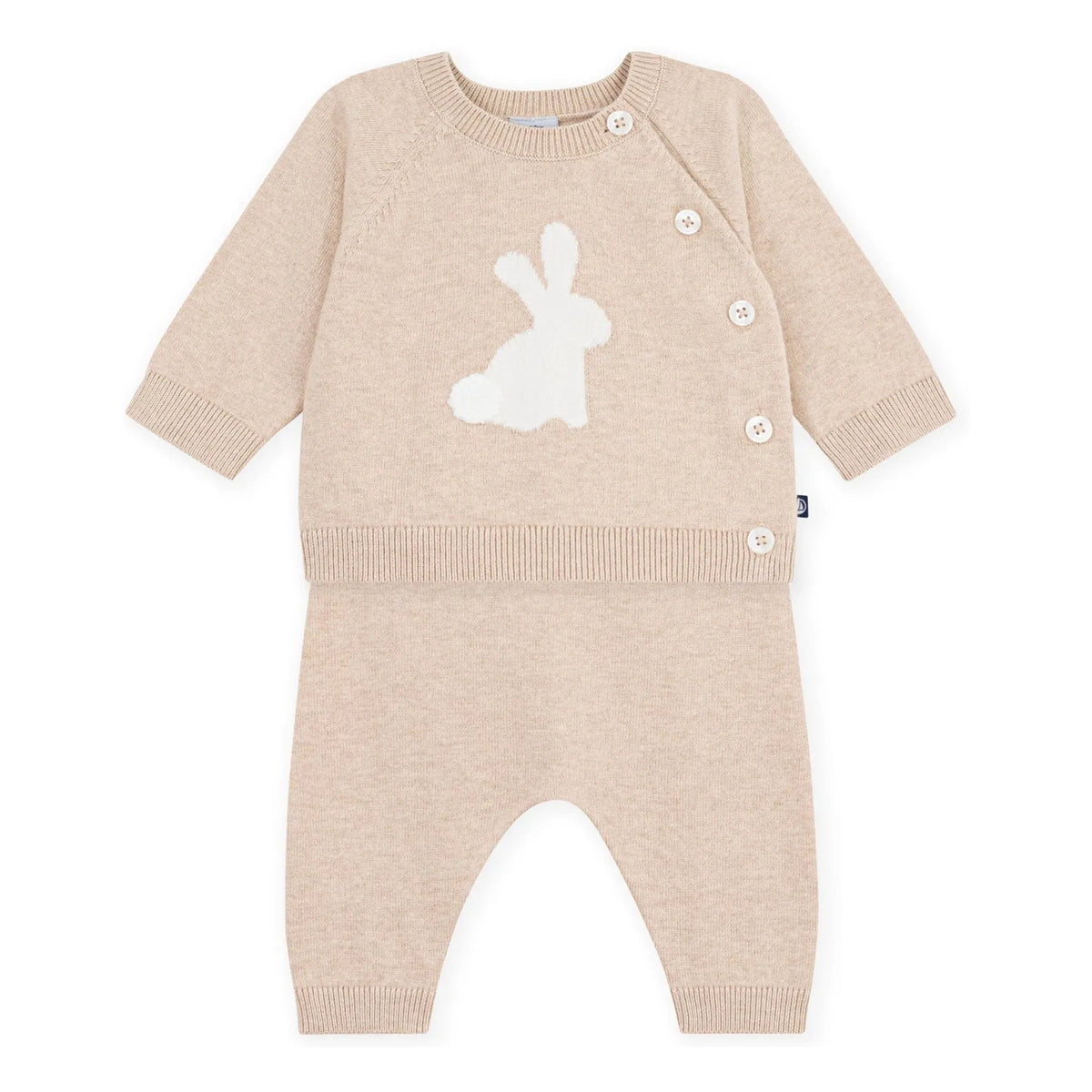 Petit Bateau - Conjunto de suéter y pantalón de punto de algodón orgánico | Beige