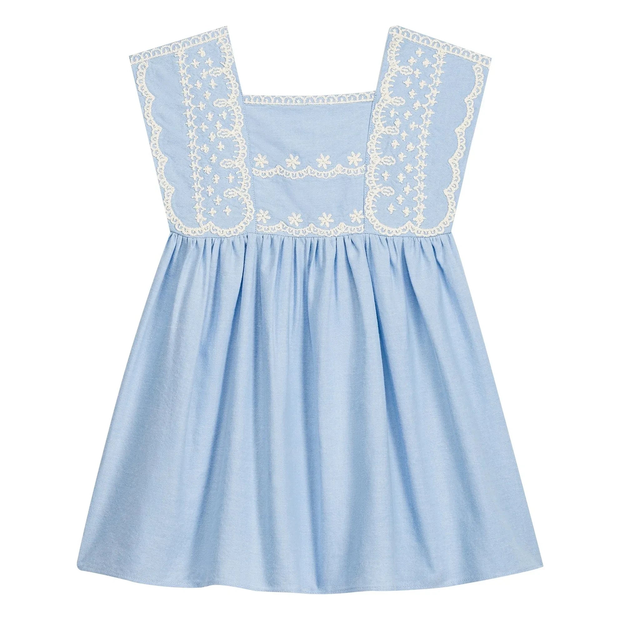 Louise Misha - Vestido bordado de algodón orgánico Briska | Azul claro