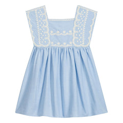 Louise Misha - Vestido bordado de algodón orgánico Briska | Azul claro