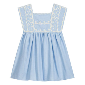 Louise Misha - Vestido bordado de algodón orgánico Briska | Azul claro