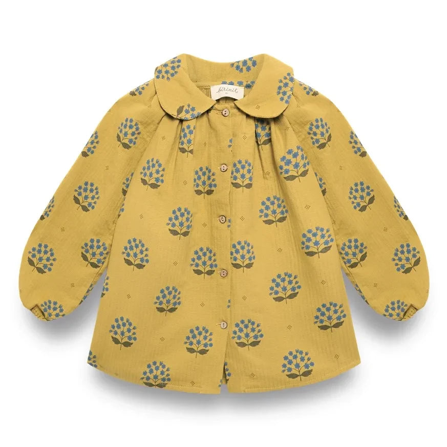 birinit - Arboleda Claudine Yaka Bluz Organik Pamuk Çiçekler | Sarı