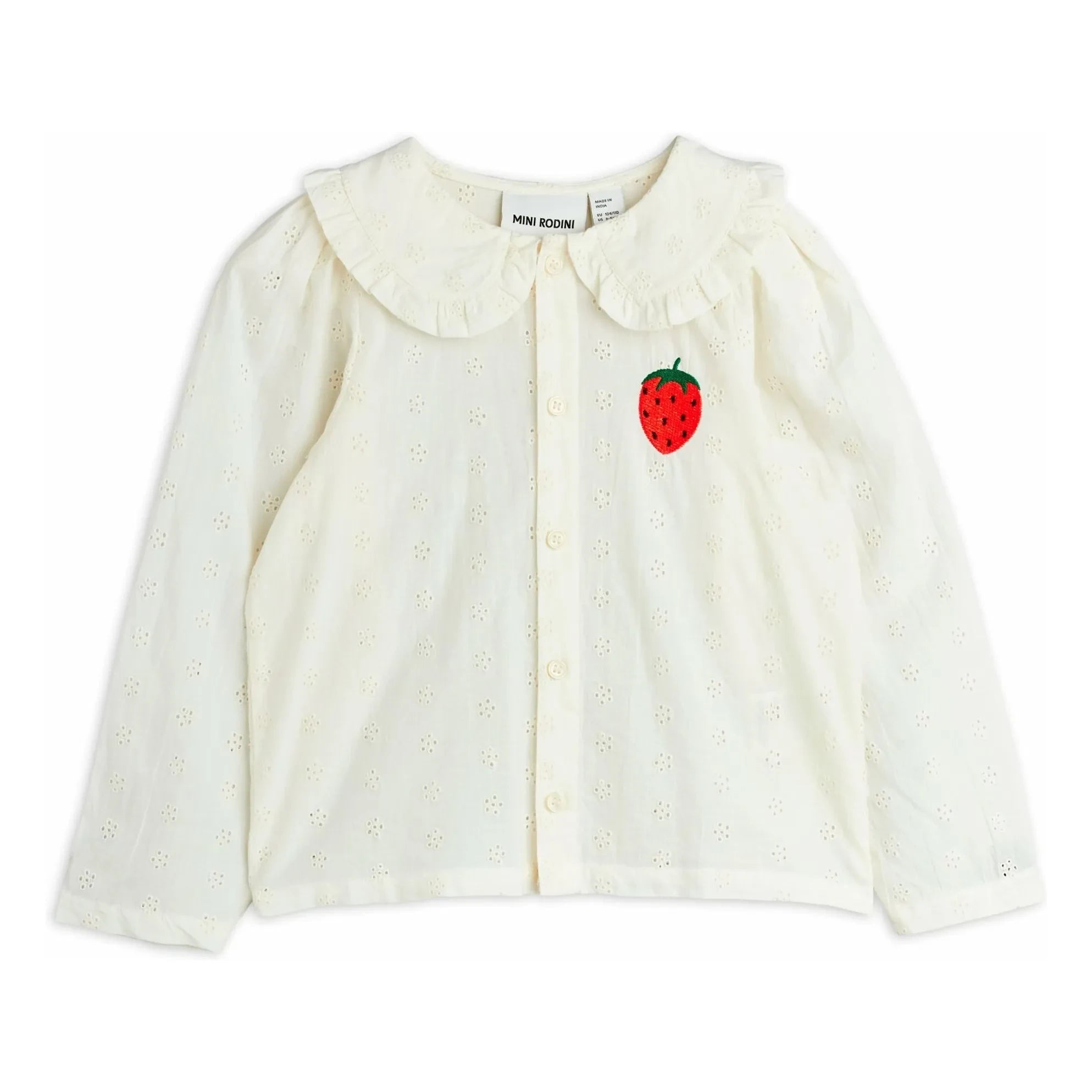 Mini Rodini - Blusa de algodón orgánico con fresas | Blanca