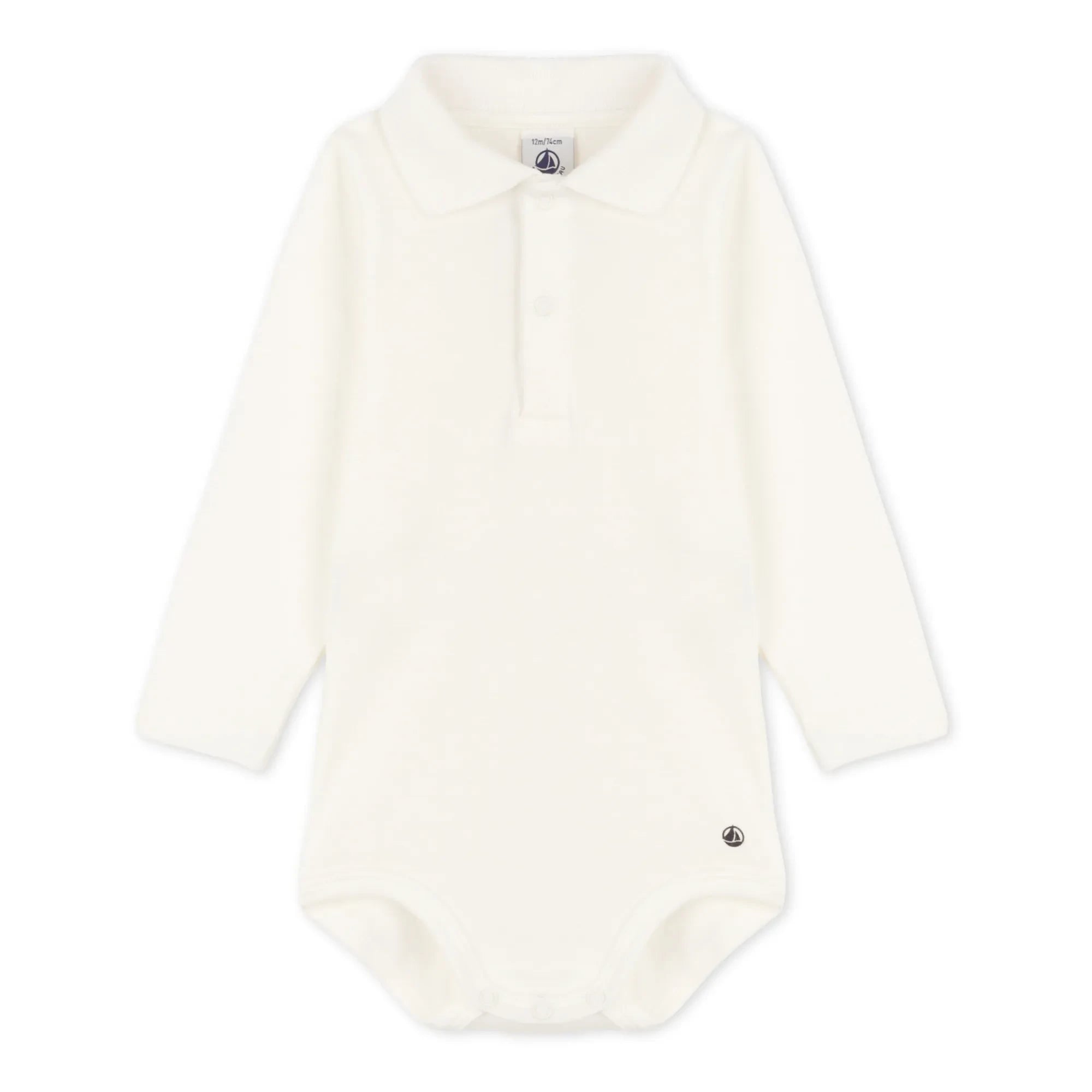 Petit Bateau - Body de bebé de algodón orgánico con cuello polo Ceddy | Blanco