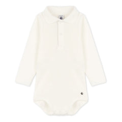 Petit Bateau - Body de bebé de algodón orgánico con cuello polo Ceddy | Blanco