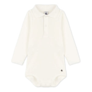Petit Bateau - Body de bebé de algodón orgánico con cuello polo Ceddy | Blanco