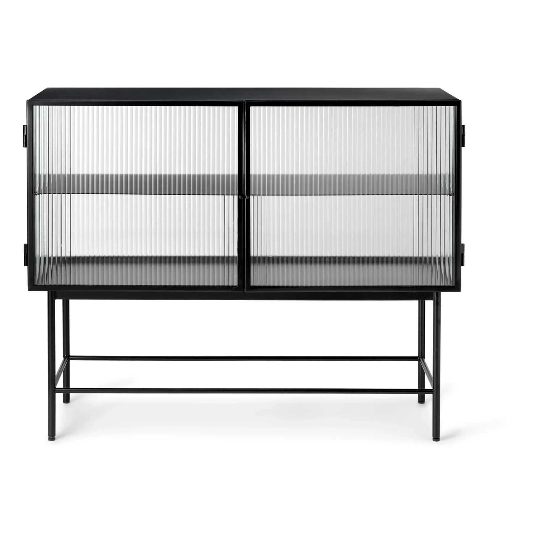 Ferm Living - Consola Haze en cristal y metal a rayas | Negro