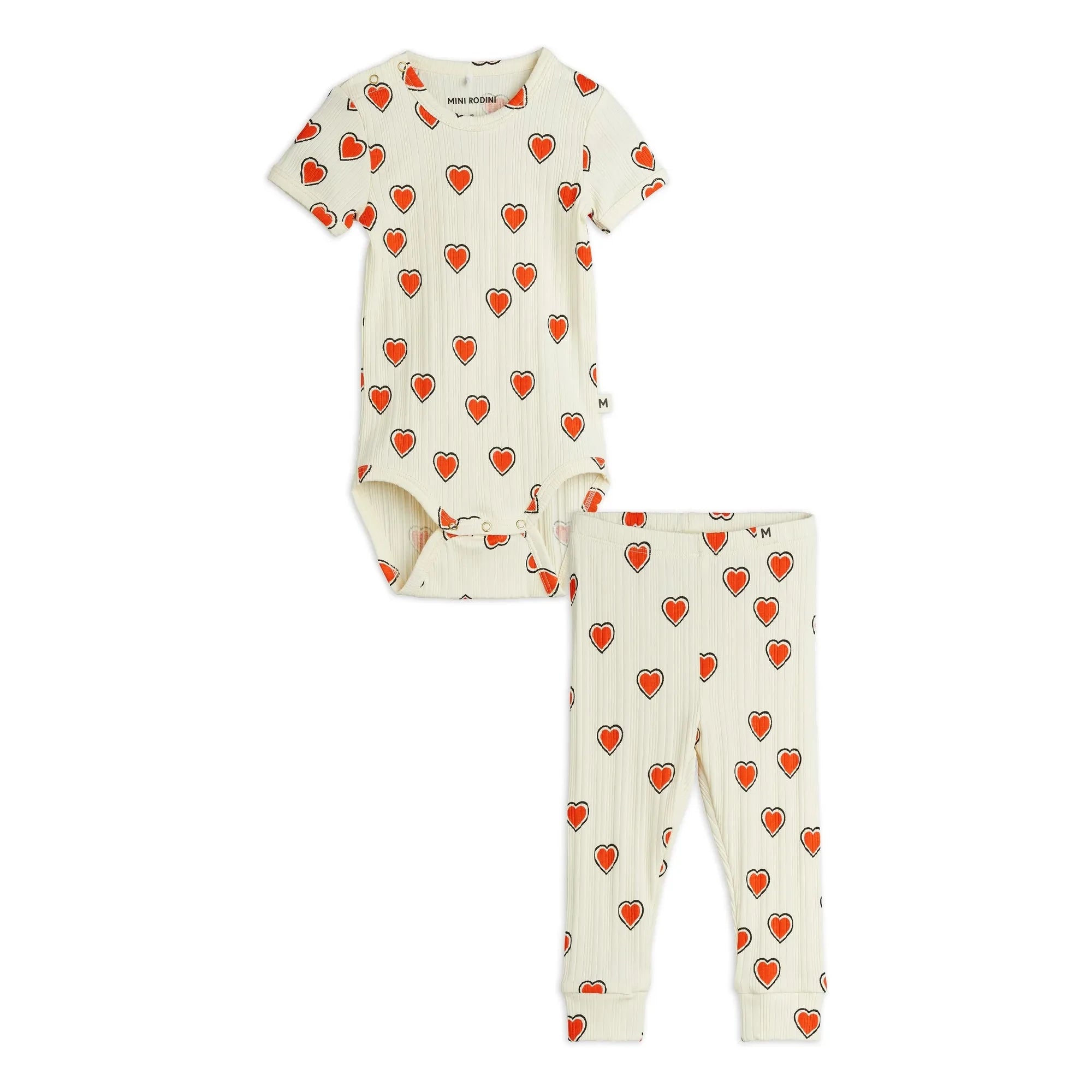 Mini Rodini - Conjunto de body y leggings de algodón orgánico con corazones | Crudo