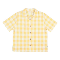 Búho - Camisa de algodón orgánico Gingham Seersucker | Amarillo