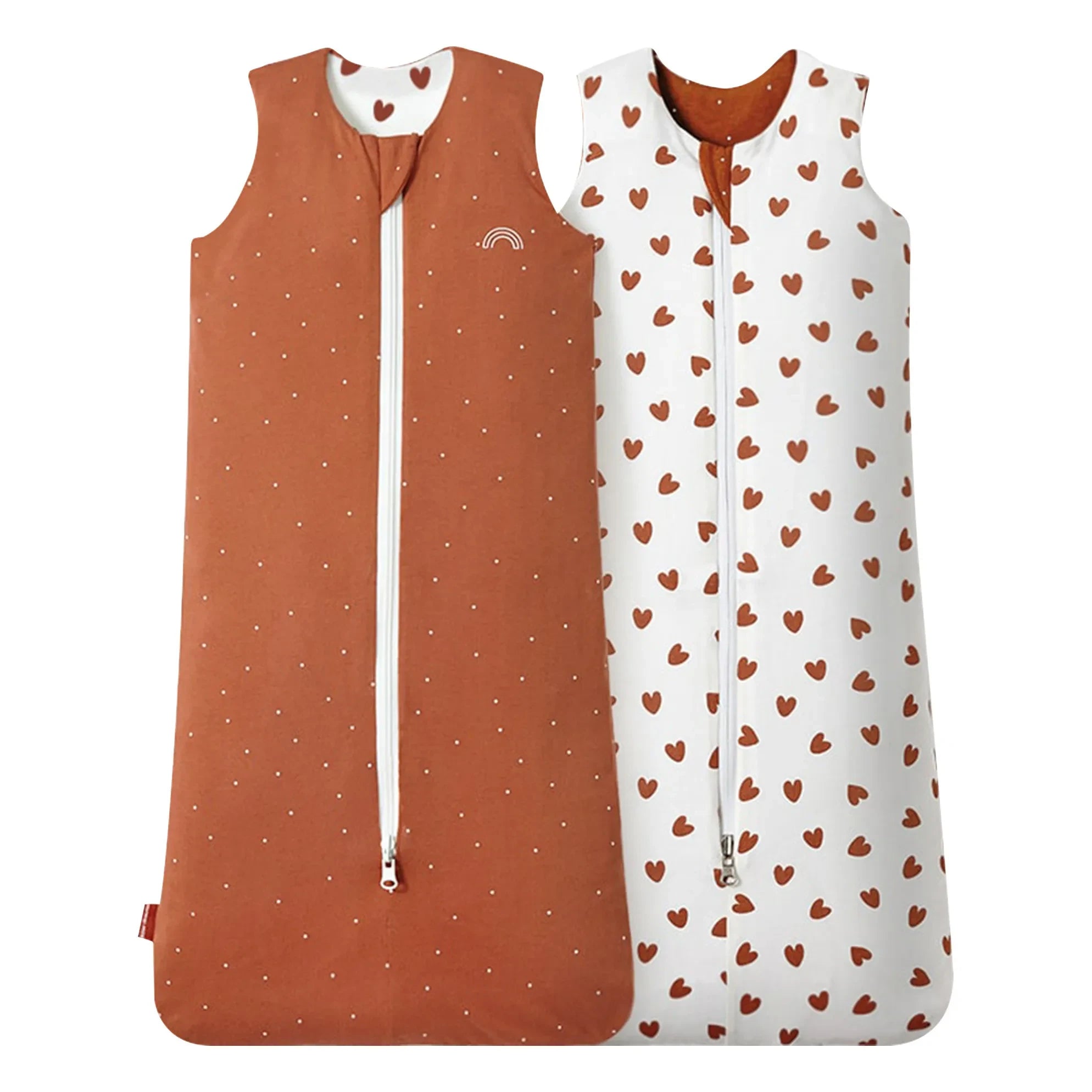 Les Petites Billes - Saco de dormir reversible y multitemporada con corazones | Terracota