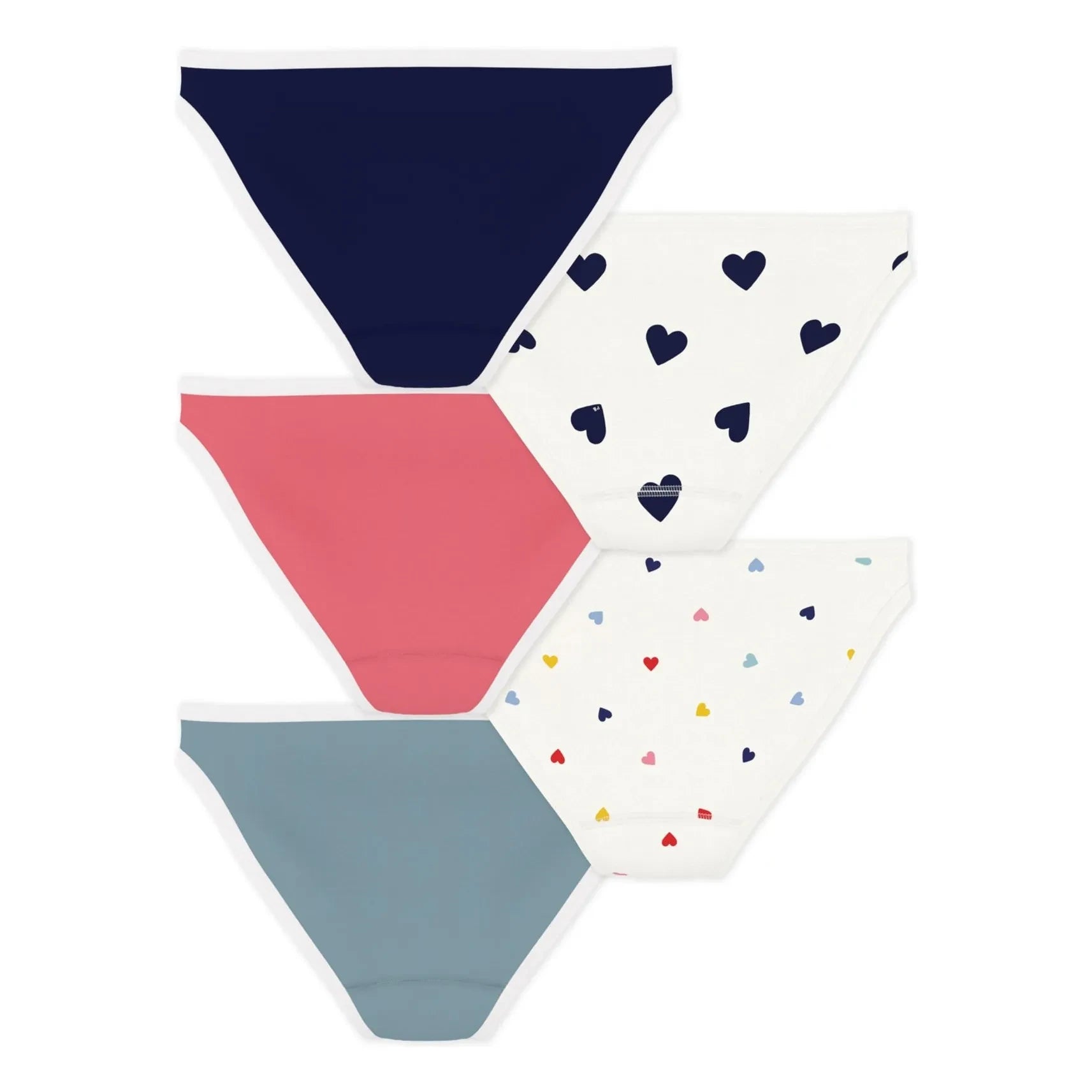 Petit Bateau - Conjunto de 5 bragas de algodón orgánico con corazón | Azul