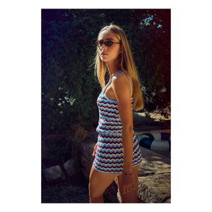 Indee - Shorts cortos de ganchillo de vitaminas a rayas | Azul