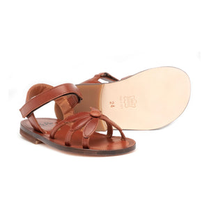 Pèpè - Sandalias rayadas floreadas | Cognac