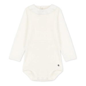 Petit Bateau - Body de bebé de algodón orgánico con cuello Peter Pan | Blanco