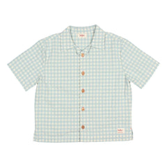 Búho - Camisa de algodón orgánico seersucker con cuadros vichy Aqua