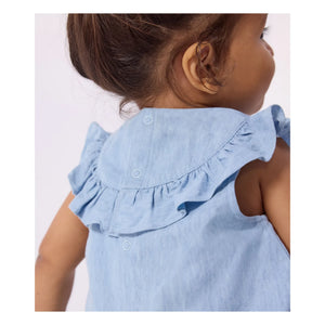 Petit Bateau - Chambray con cuello de mezclilla azul claro