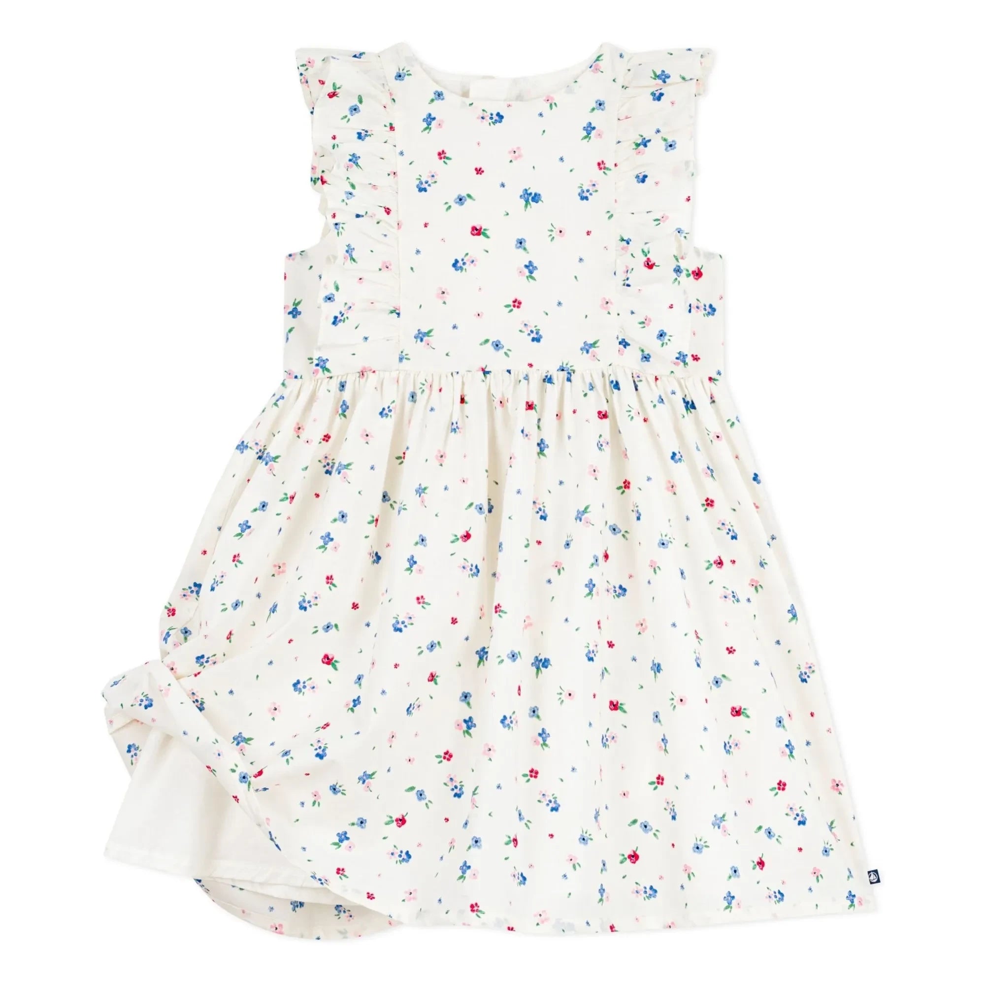 Petit Bateau - Vestido de popelín de algodón orgánico con estampado floral y volantes | Blanco