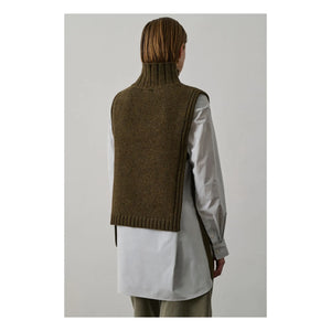 Soeur - Jersey sin mangas de lana virgen dorada | Jaspeado caqui