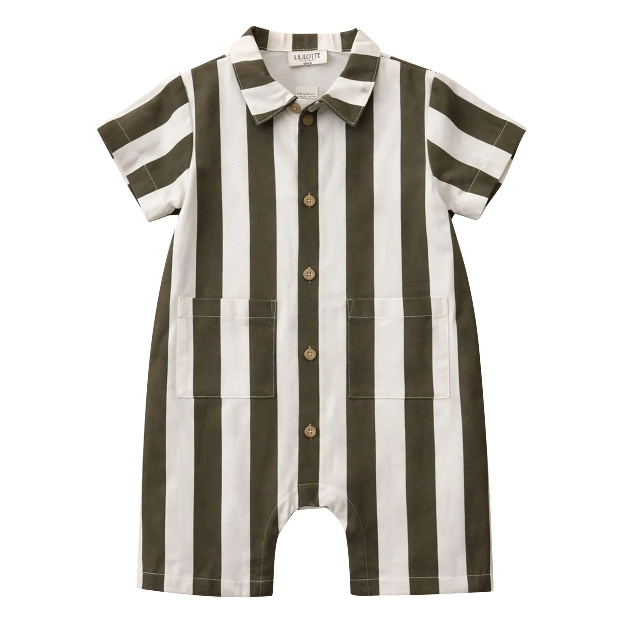 Lililotte - Charly Mono Gabardina de Algodón Orgánico a Rayas | Oliva