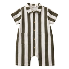 Lililotte - Charly Mono Gabardina de Algodón Orgánico a Rayas | Oliva
