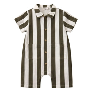 Lililotte - Charly Mono Gabardina de Algodón Orgánico a Rayas | Oliva