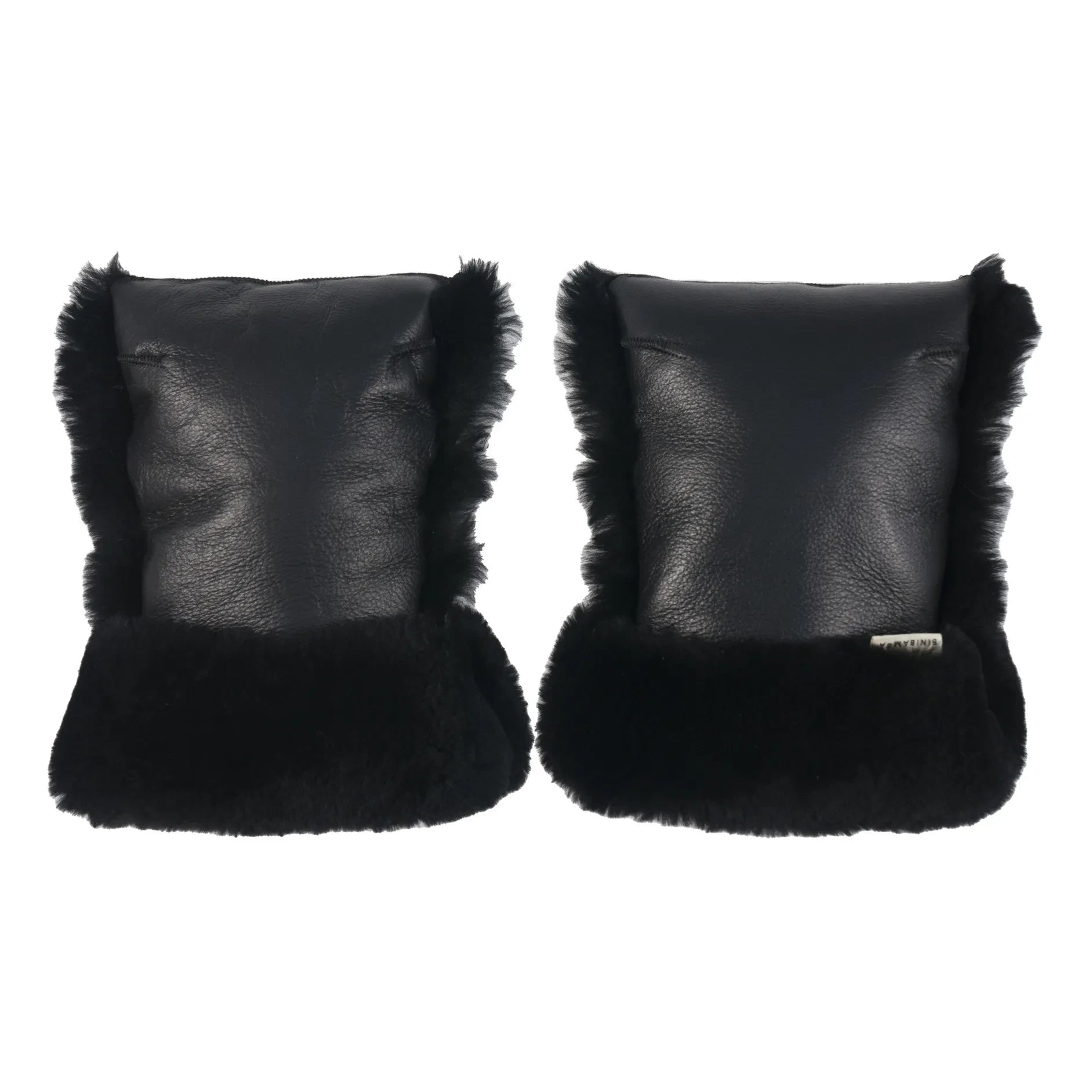 BINIBAMBA - Manoplas de piel de cordero para cochecito de bebé | Negro