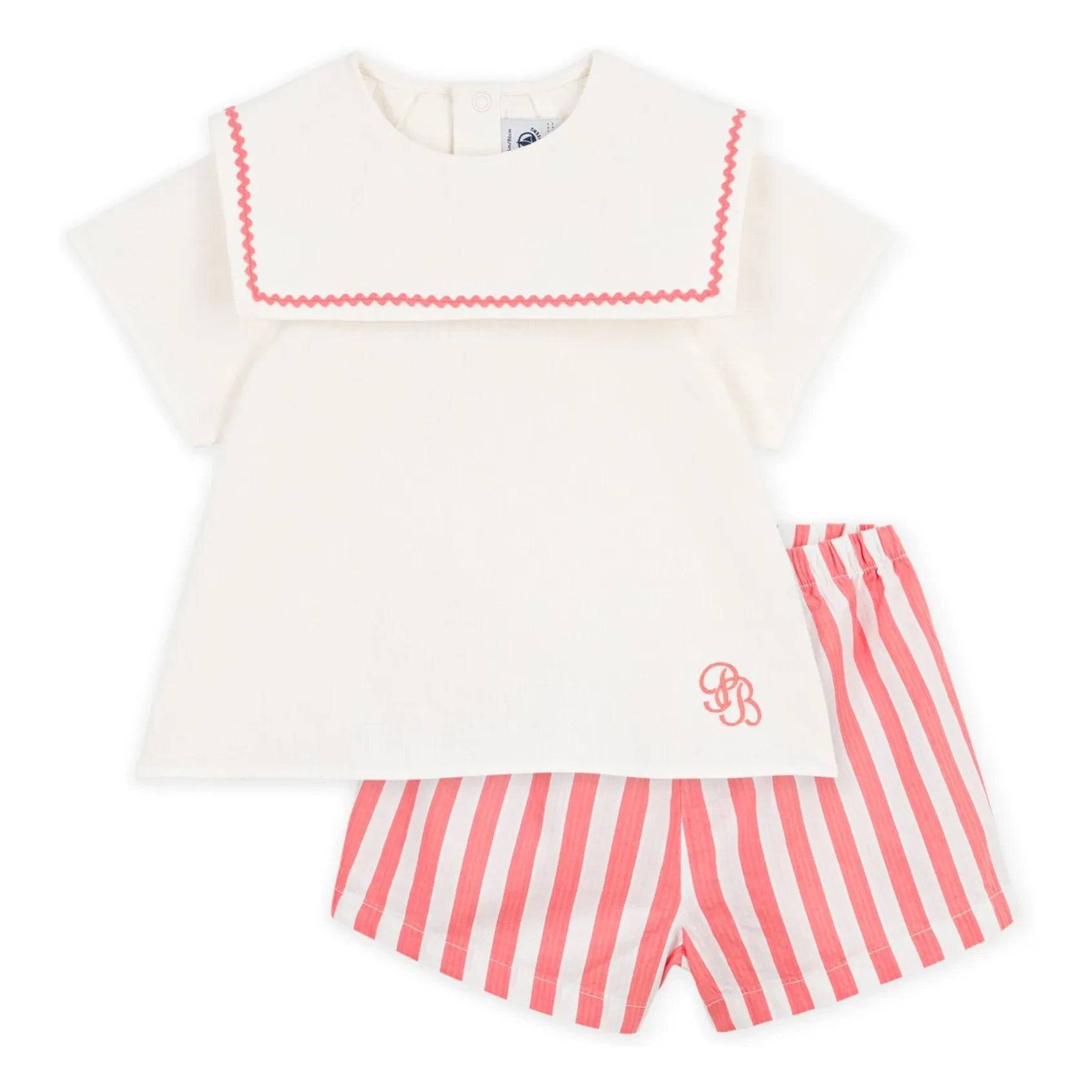 Petit Bateau - Pantalones Cortos de Pijama de Lino Azul Marino con Cuello | Coral
