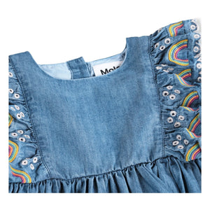 Molo - Vestido con volantes de algodón orgánico Carlene Arc-en-ciel | Azul denim