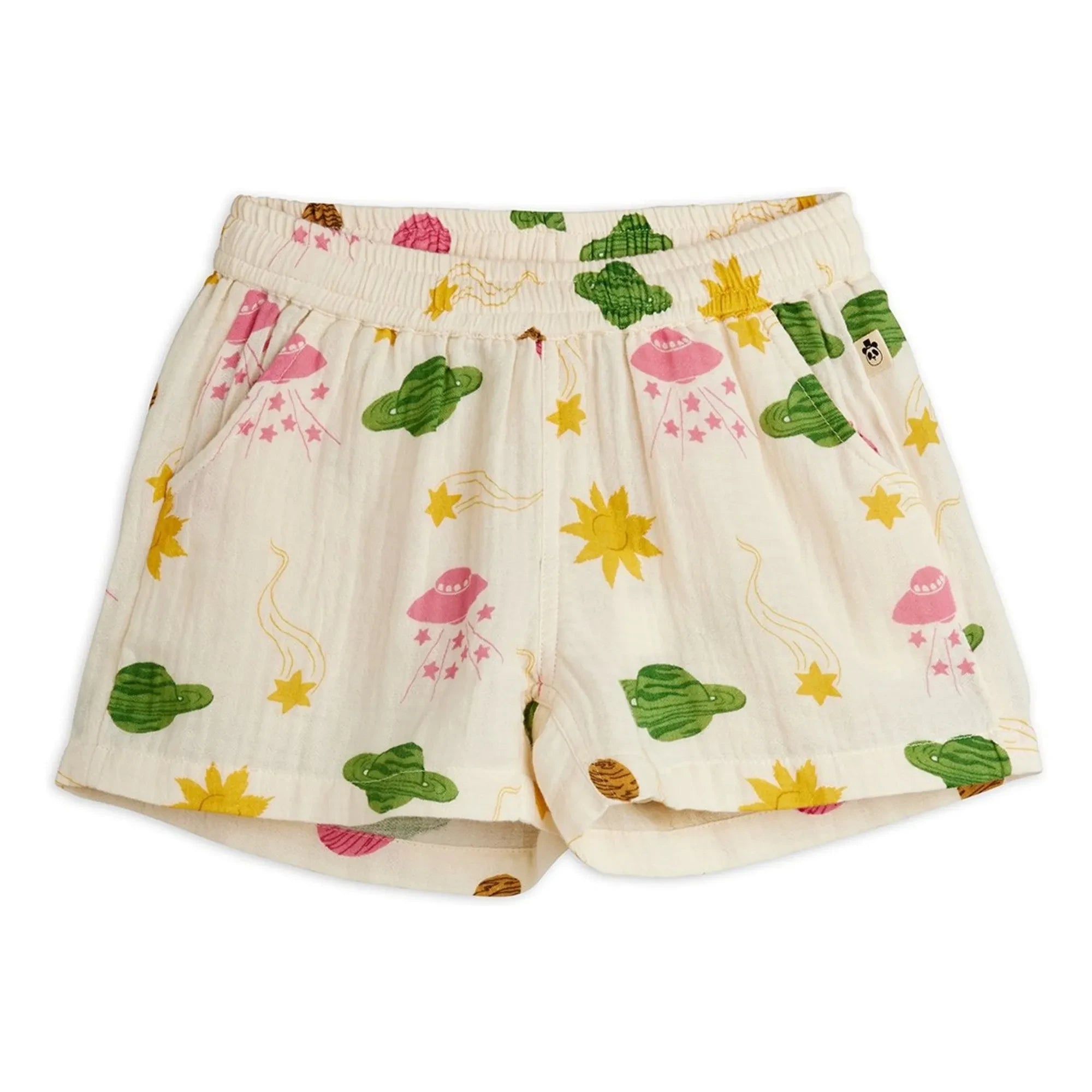 Mini Rodini - Pantalón corto Espace de gasa de algodón orgánico | Crudo