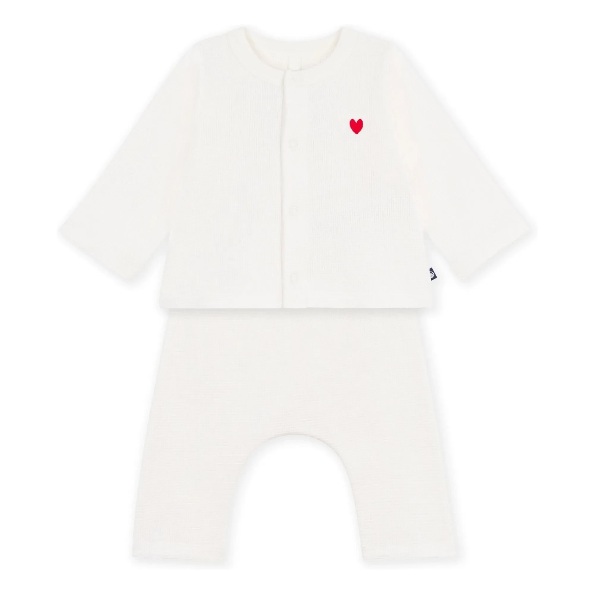 Petit Bateau - Conjunto de cárdigan y pantalón de algodón orgánico con estampado de panal | Blanco