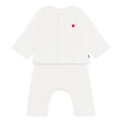 Petit Bateau - Organik Pamuk Petek Desenli Hırka ve Pantolon Seti | Beyaz