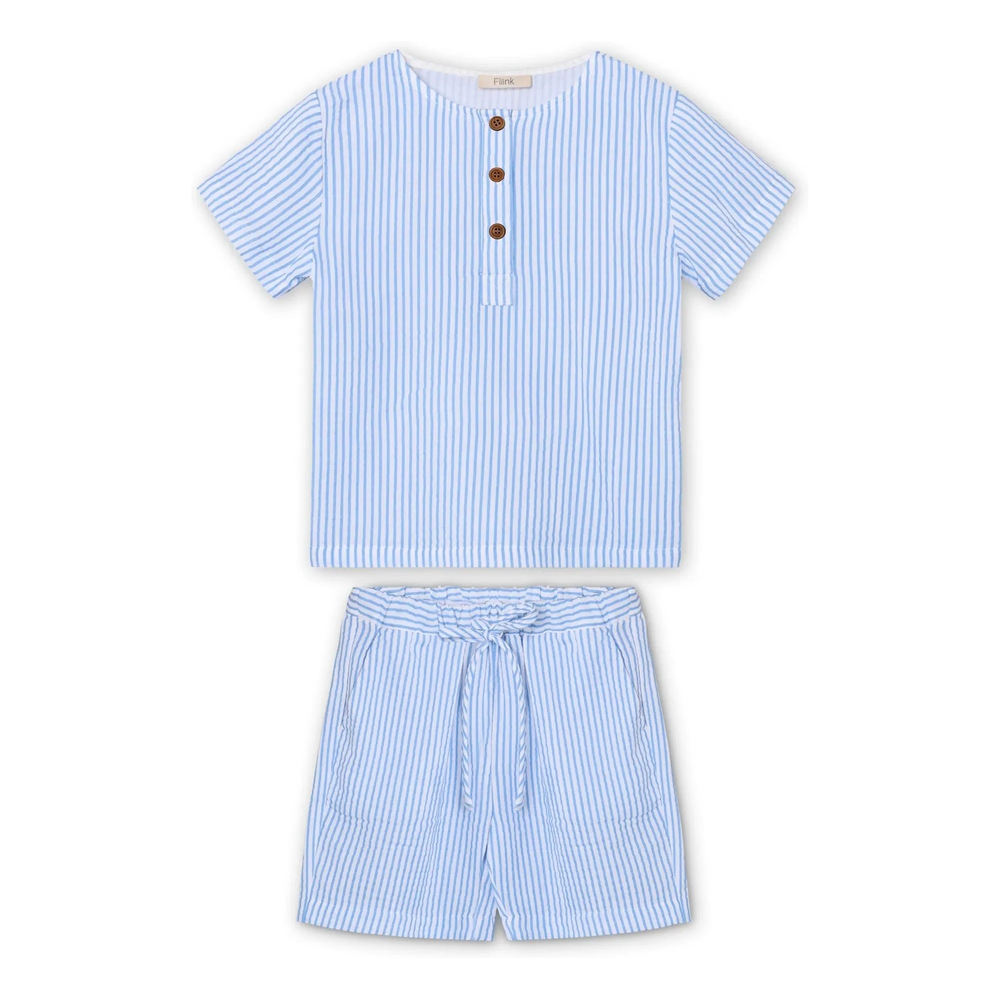 Fliink - Conjunto de camiseta y pantalón corto a rayas Cha Cha | Azul claro