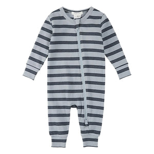 Petit Lem - Pijama de algodón orgánico acanalado a rayas | Azul