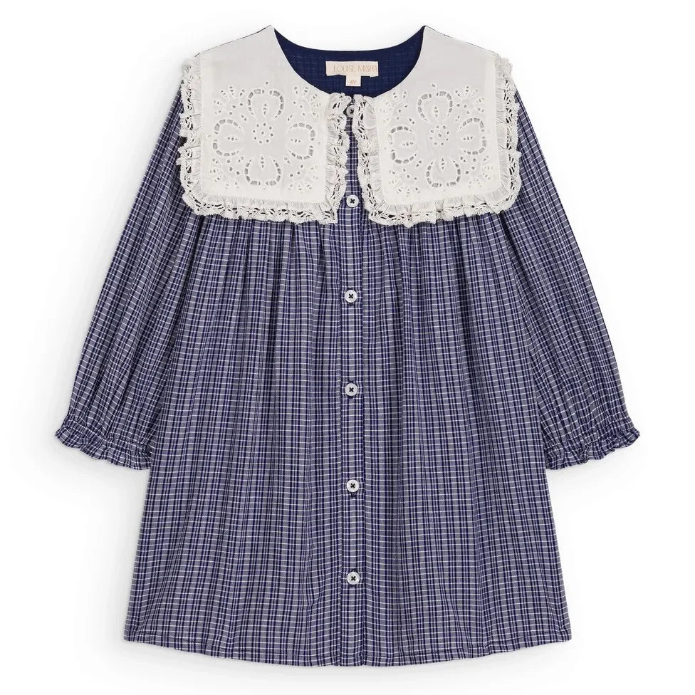 Louise Misha - Vestido Hyacinte de algodón orgánico a cuadros | Azul