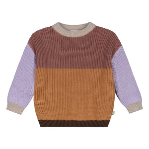 Yuki - Colorblock Organik Pamuk Kazak | Kahverengi