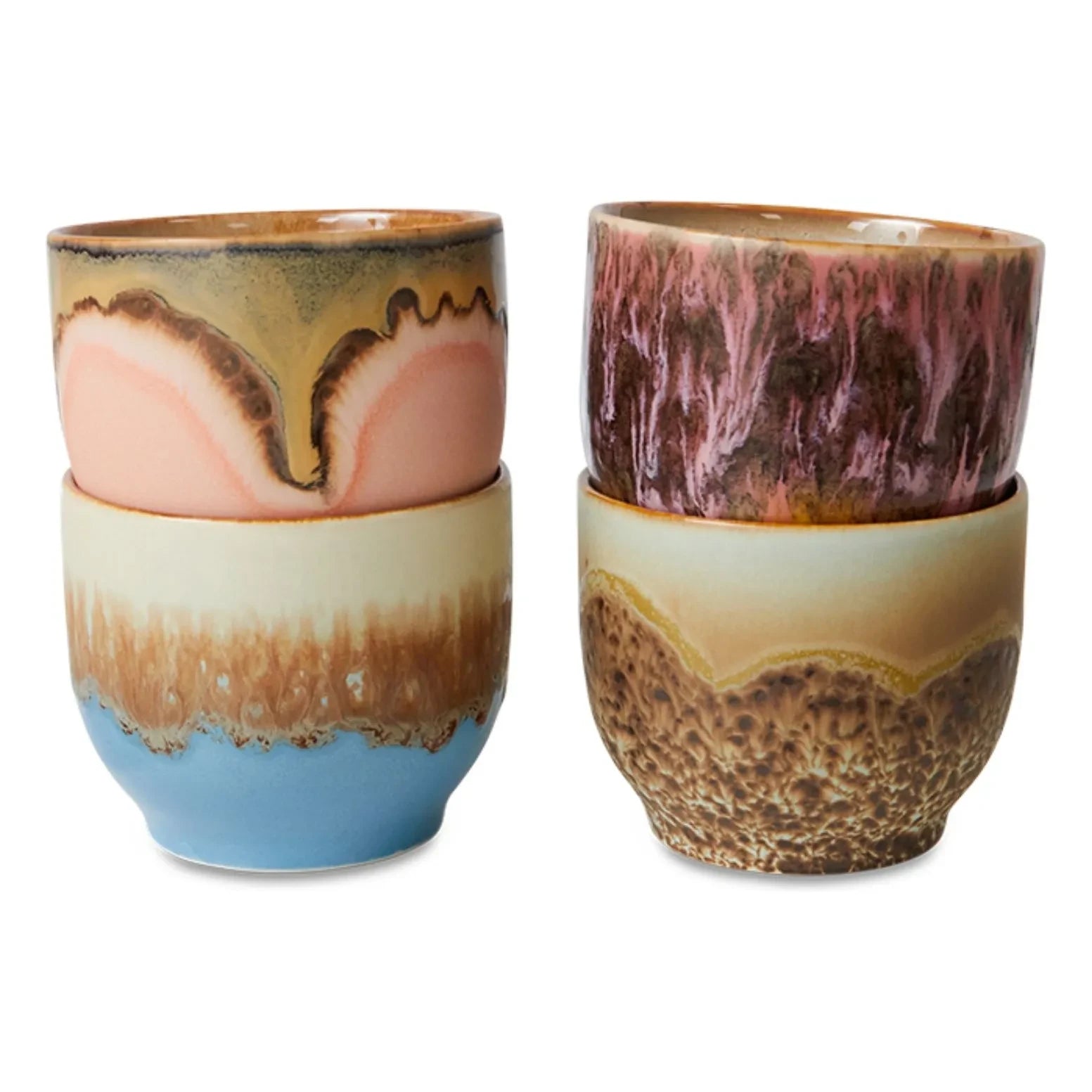 HKliving - Tazas de café de cerámica de gres - Juego de 4 | Multicolor