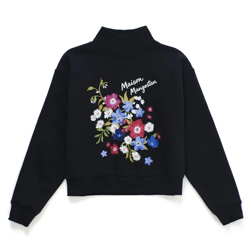 Maison Mangostan - Sudadera de cuello alto con estampado floral | Negro