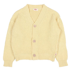 Búho - Cárdigan de canalé con cuello de pico de algodón orgánico | Amarillo